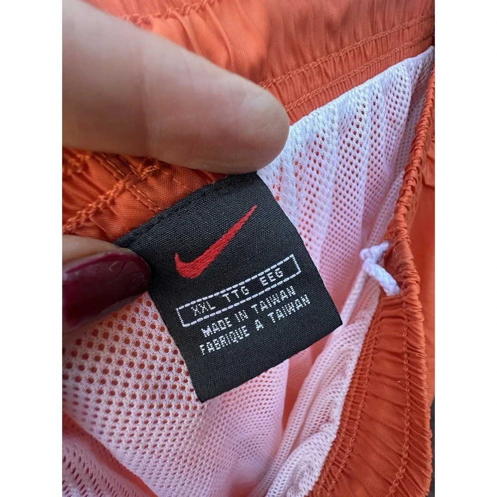 Vtg Y2K Orange Nike Shorts Black Tag Spell Out  Swoosh Nylon ‎ Mesh Lined 2XL